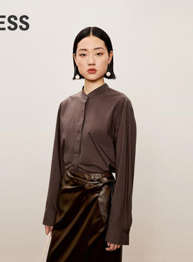 LESS春秋复古小立领衬衣女利落干练休闲简约立领衬衫2O8210260