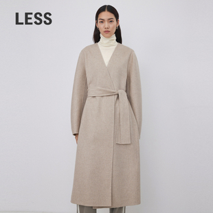 山羊绒大衣女中长款 LESS冬季 水波纹毛呢外套2NA813470 0压系列