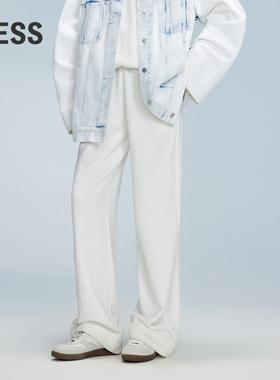 LESS休闲直筒阔腿裤女宽松松紧腰全棉卫裤女针织长裤2O8E13260