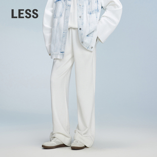 2O8E13260 女针织长裤 LESS休闲直筒阔腿裤 女宽松松紧腰全棉卫裤