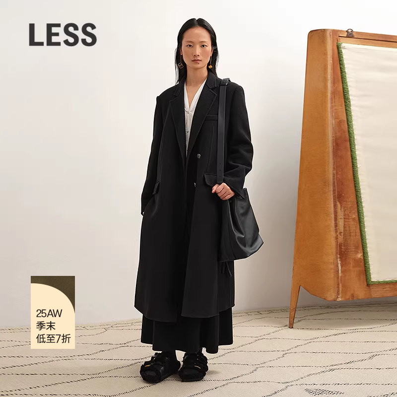 【商场同款】LESS2025年冬新款韩系通勤长款双面呢大衣2P0