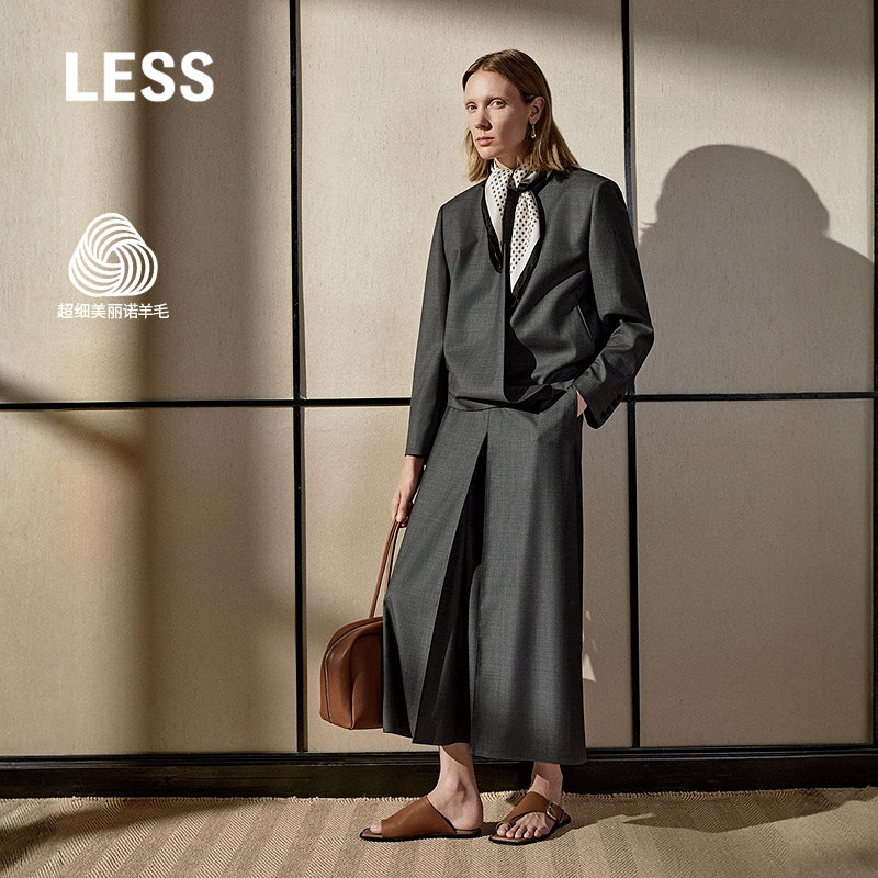 【商场同款】LESS2026春新美丽诺羊毛休闲直筒九分裙裤2Q3
