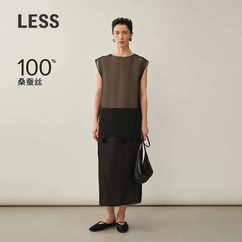 LESS假两件欧根纱连衣裙图片