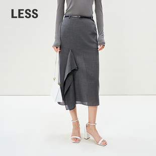 LESS立裁直筒半身裙通勤气质设计薄款 立体开衩直筒腰裙2P2D20530