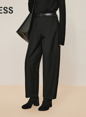 LESS冬利落时尚干练花呢锥形裤通勤绵羊毛直筒九分裤2OAE10990