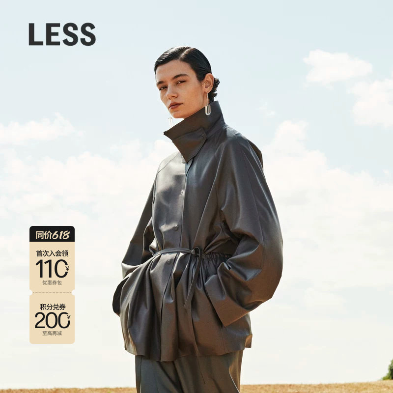 【精工系列】LESS冬季后背抽褶上衣女层次感仿皮衣外套2O0A1