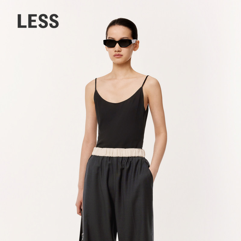LESS春细肩带松弛慵懒风居家全棉纯色圆领内搭吊带背心2O301