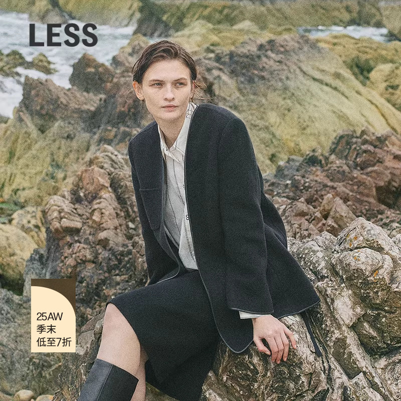 【商场同款】LESS2025年冬新款中长款无领长袖呢大衣2P08