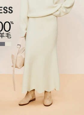 LESS冬季优雅鱼尾裙休闲气质绵羊毛松紧腰针织半身裙子2OAD11260