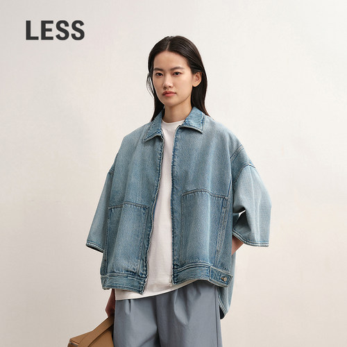 LESS七分袖翻领牛仔夹克外套