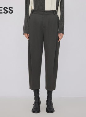 LESS秋冬简约纯色绵羊毛休闲裤通勤锥形九分裤女2N0E13290