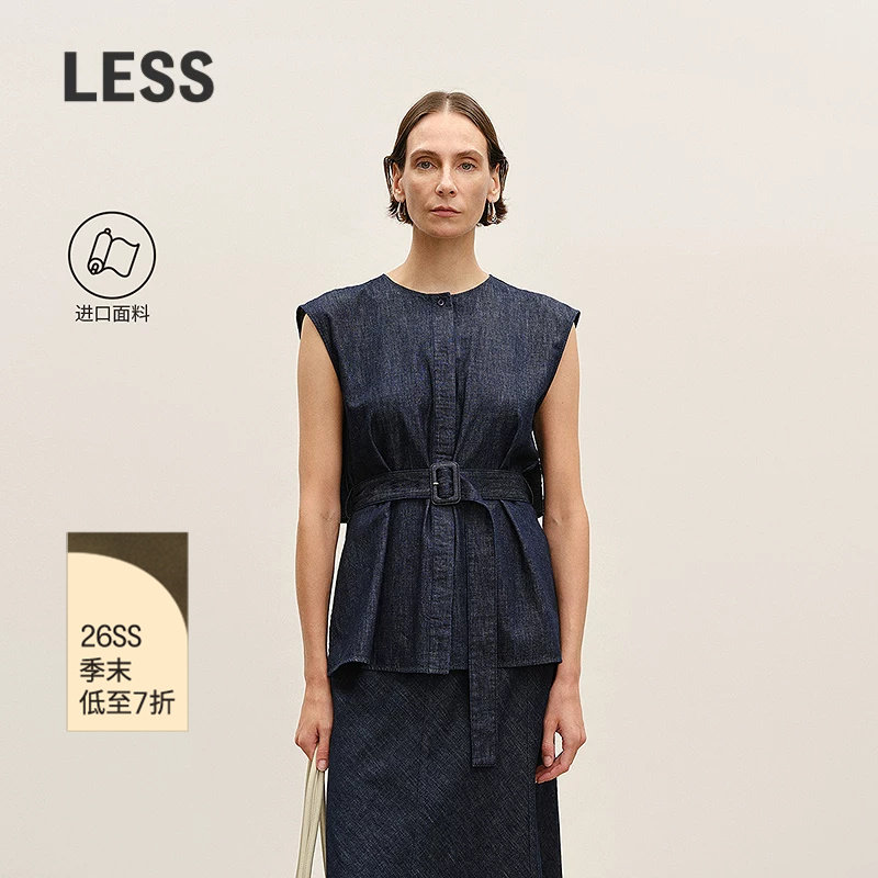 LESS进口全棉复古牛仔无袖衬衫图片