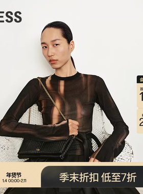 【商场同款】LESS2025年秋新款艺术印花修身长袖T恤女2P8115970