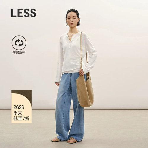 LESS复古莱赛尔棉阔腿牛仔裤