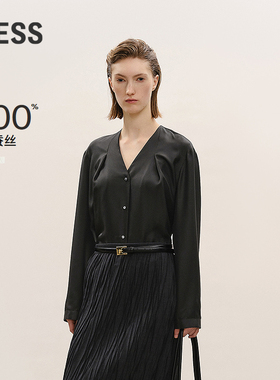 【商场同款/精工系列】LESS2026春新款桑蚕丝V领衬衫女2Q1210180