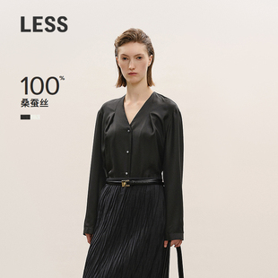 【商场同款/精工系列】LESS2026春新款桑蚕丝V领衬衫女2Q1210180