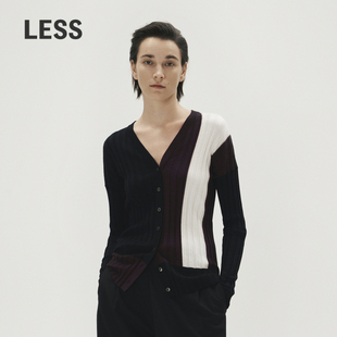 LESS春秋V领针织衫 上衣2N8311500 女撞色绵羊毛修身