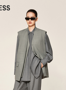 LESS春秋假两件西装马甲女通勤V领中长款时尚无袖上衣2O8511770