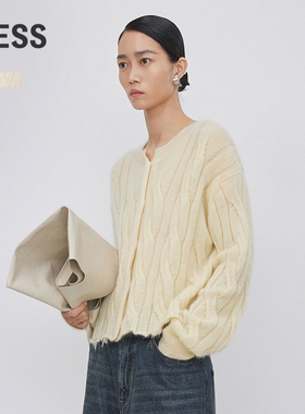 LESS春秋马海毛开衫女休闲简约圆领短款针织衫2N9310820