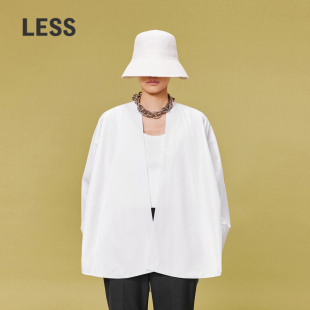 夹克2O4611500 气质简约衬衫 LESS新中式 外套女休闲宽松白色廓形A版