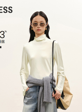 【商场同款】LESS2026春新款优雅修身桑蚕丝半高领衬衫2Q1215680