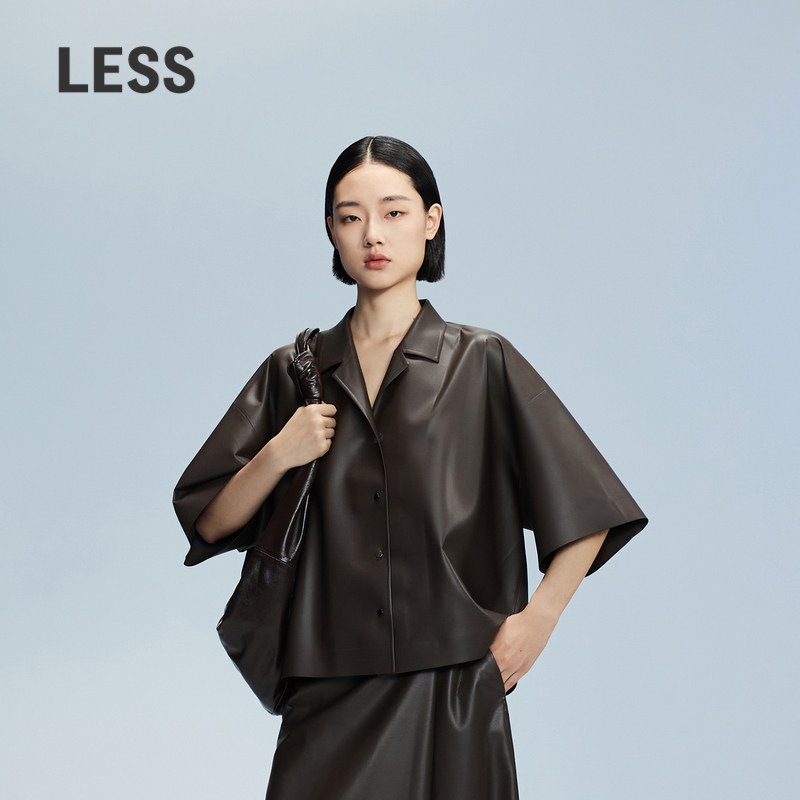 【精工系列】LESS衬衫式PU皮外套复古简约干练短袖皮衣2O8A