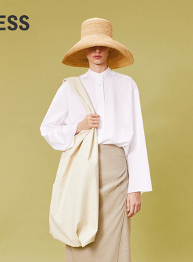 LESS春夏立领衬衫女白色新中式复古通勤宽松长袖衬衣2O4213210