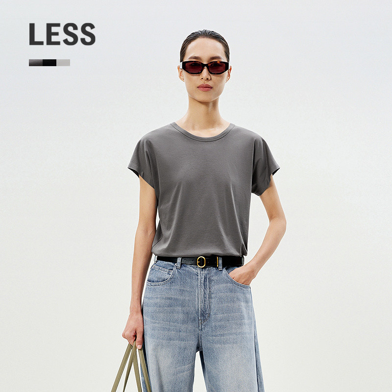 LESS夏简约丝棉质圆领短款气质通勤上衣休闲短袖T恤女2P411