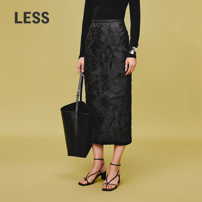 【精工系列】LESS提花半身裙女桑蚕丝中长款直筒包臀裙2O4D1