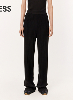 LESS春黑色坑条针织裤女慵懒感显瘦直筒垂感休闲裤2O3E11360