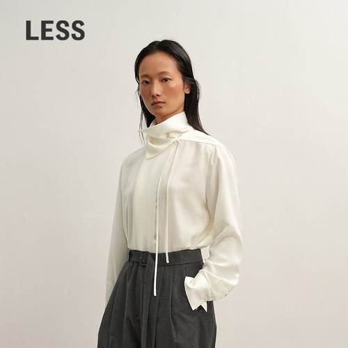 LESS拼接立领系带设计感衬衫
