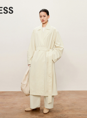 LESS春秋长款风衣女米色休闲宽松廓形气质通勤过膝外套2O8910630