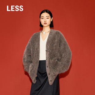 外套女中长款 V领开衫 LESS秋冬厚款 含羊驼毛2OB310790 0压系列