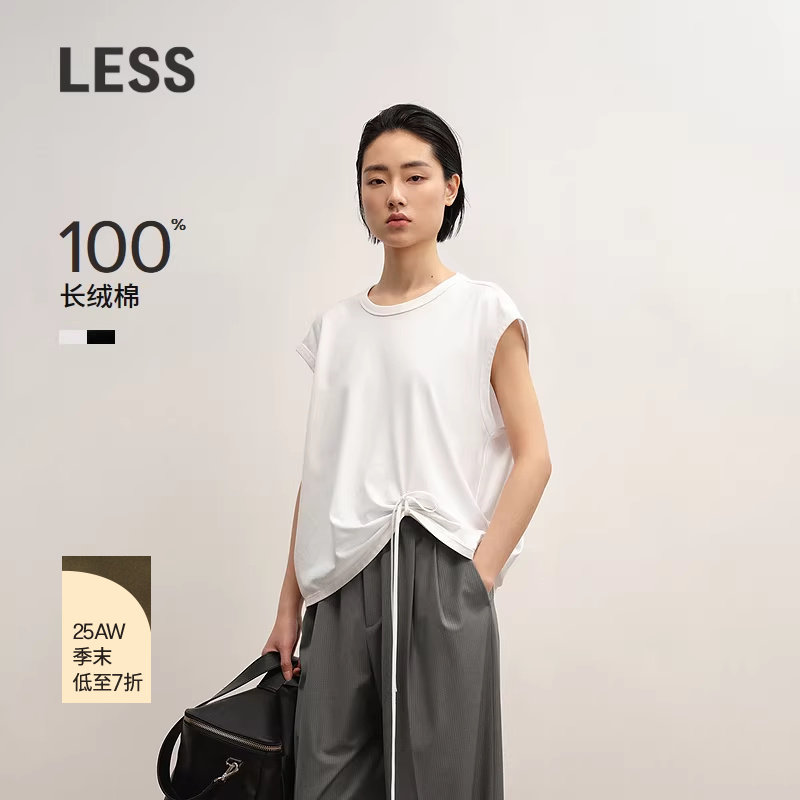 【商场同款】LESS2025年秋新款休闲长绒棉无袖系带T恤女2P