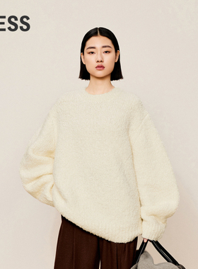 LESS冬季圈圈纱针织衫女休闲纯色圆领宽松套头厚款毛衣2OA312780