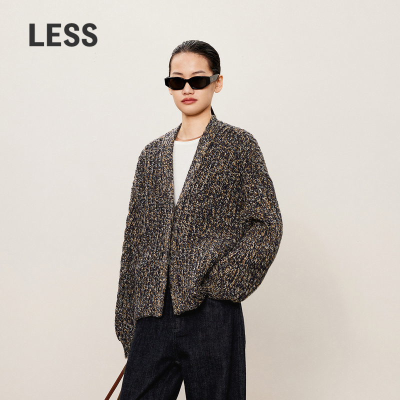 LESS绵羊毛v领针织开衫女设计感古典复古厚款上衣2O9313890