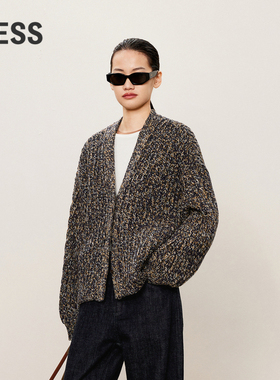 LESS绵羊毛v领针织开衫女设计感古典复古厚款上衣2O9313890