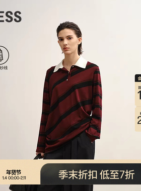 【商场同款】LESS2025秋新休闲复古红色撞色条纹针织衫2P9314950