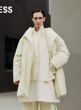 LESS连帽羽绒服女高级感小众A版廓形宽松加厚中长款外套2O0C12740