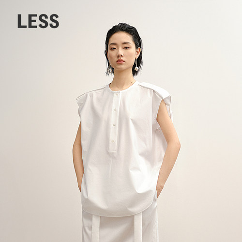 LESS休闲简约全棉无袖白衬衫
