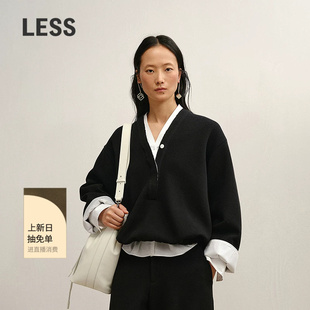 LESS冬日常休闲V领空气层套头卫衣女2PA417830