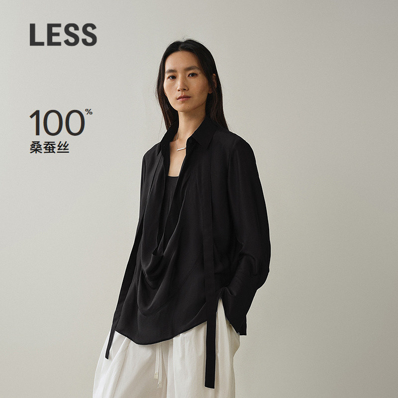 LESS慵懒桑蚕丝荡领衬衫图片