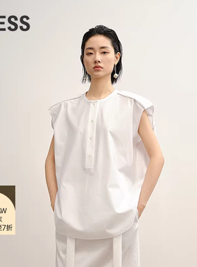 【商场同款】LESS2025秋新款休闲简约全棉无袖白衬衫女2P7218350