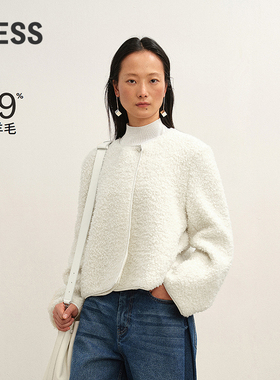 【商场同款】LESS2025年冬新款短款时尚无领毛呢夹克女2P0815830