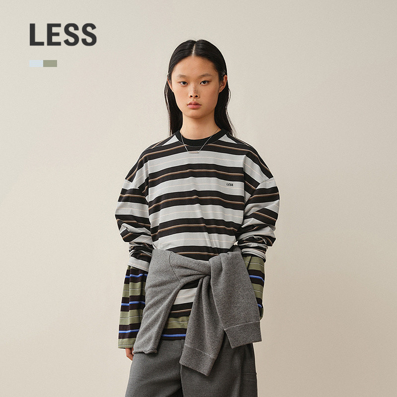 LESS全棉条纹长袖T恤女图片
