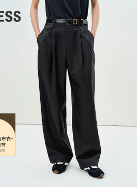 LESS春简约压褶西装裤女利落干练时尚通勤直筒休闲裤2P2E11590