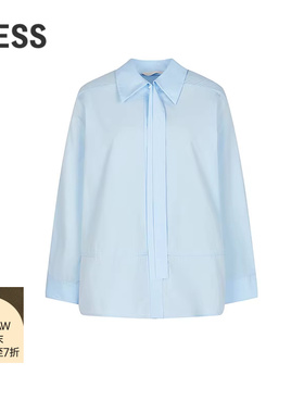 【商场同款】LESS2025秋新款设计感系带通勤蓝色衬衫女2P9217540