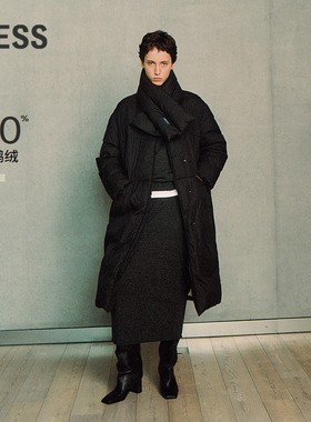 【商场同款】LESS2025冬新款休闲纯色围裹领长款鸭绒服2PAC18400