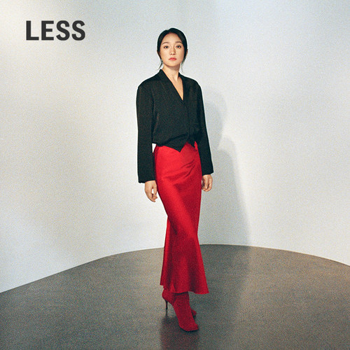 LESS垂感红色包臀A字半身裙