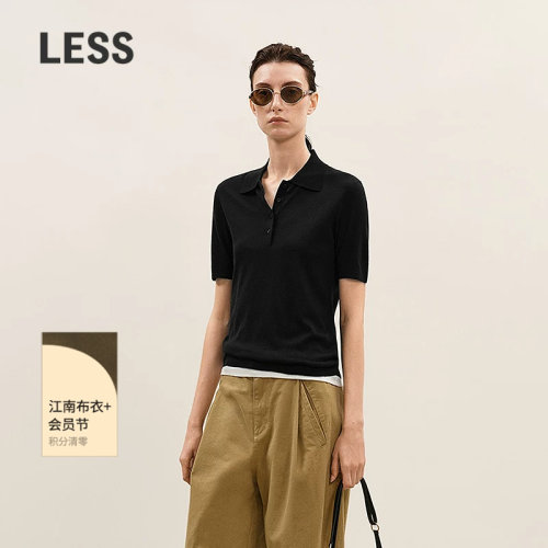 LESS拼接真丝短袖polo针织衫
